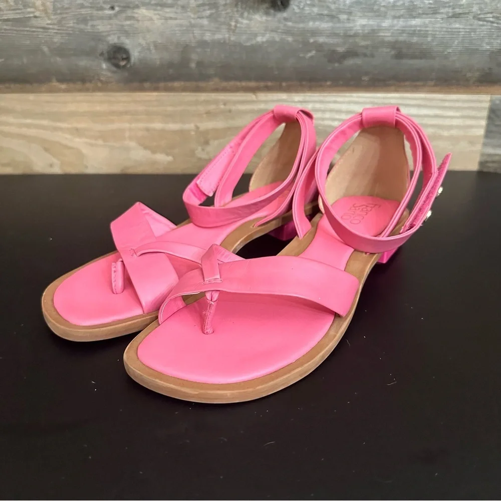Franco Sarto Sandal Parker Ankle Strap Pink Leather Women 9M Spring Shoes NEW - Picture 1 of 8